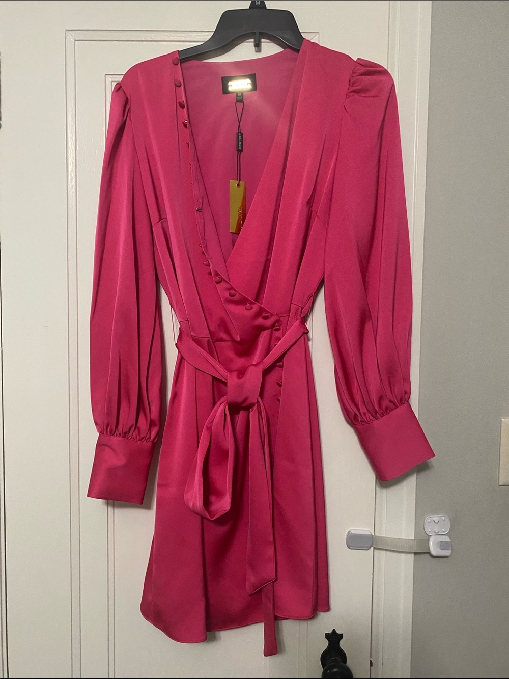 Alexia Admor Hot Pink Long-Sleeve Wrap Dress with Tie Waist